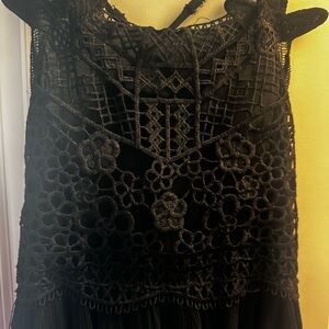 Chelsea & Violet Girls’ Black Lace and Pleated Top - Size